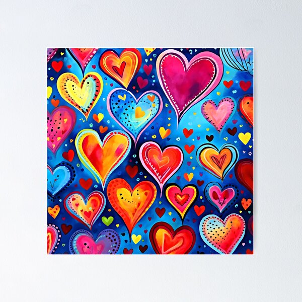 Item preview, Vibrant Red And Yellow Heart Designs On Blue designed and sold by DEC02.
