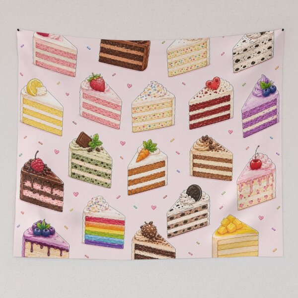 Item preview, Cute Birthday Cake Slice Pattern on Soft Pink, Colorful Dessert Illustration for Stickers, Phone Cases, Tote Bags and Home Decor designed and sold by KishShop.