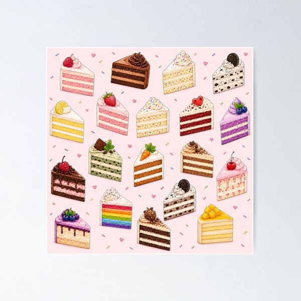 Item preview, Cute Birthday Cake Slice Pattern on Soft Pink, Colorful Dessert Illustration for Stickers, Phone Cases, Tote Bags and Home Decor designed and sold by KishShop.