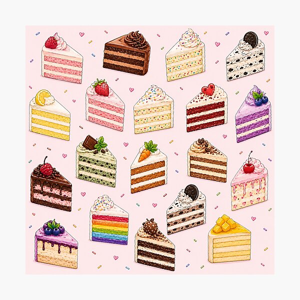 Item preview, Cute Birthday Cake Slice Pattern on Soft Pink, Colorful Dessert Illustration for Stickers, Phone Cases, Tote Bags and Home Decor designed and sold by KishShop.