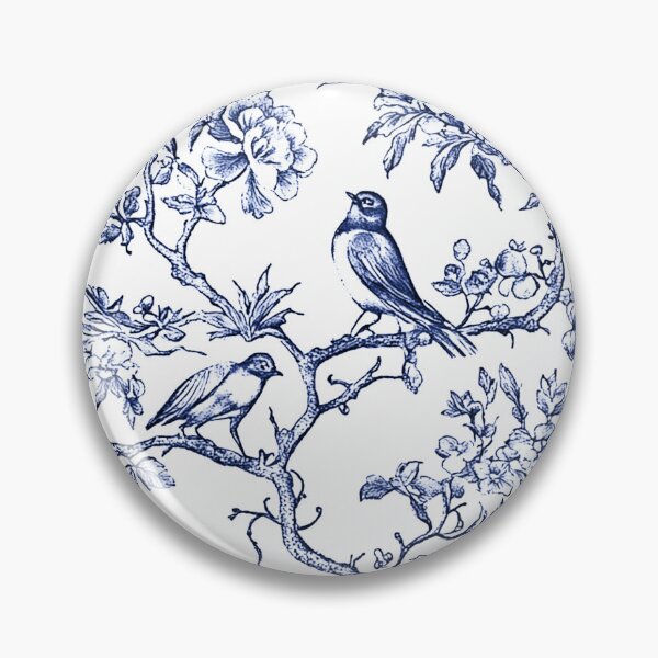 Aperçu de l'œuvre Motif Chinoiserie Penoies & L'oiseaux Bleu Indigo créée et vendue par PixDezines.