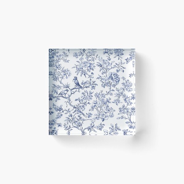 Aperçu de l'œuvre Motif Chinoiserie Penoies & L'oiseaux Bleu Indigo créée et vendue par PixDezines.