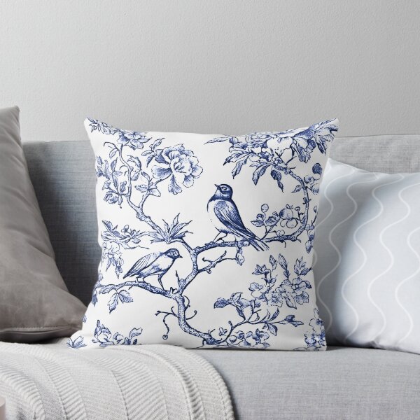 Item preview, Chinoiserie Pattern Penoies & L'oiseaux Indigo Blue designed and sold by PixDezines.