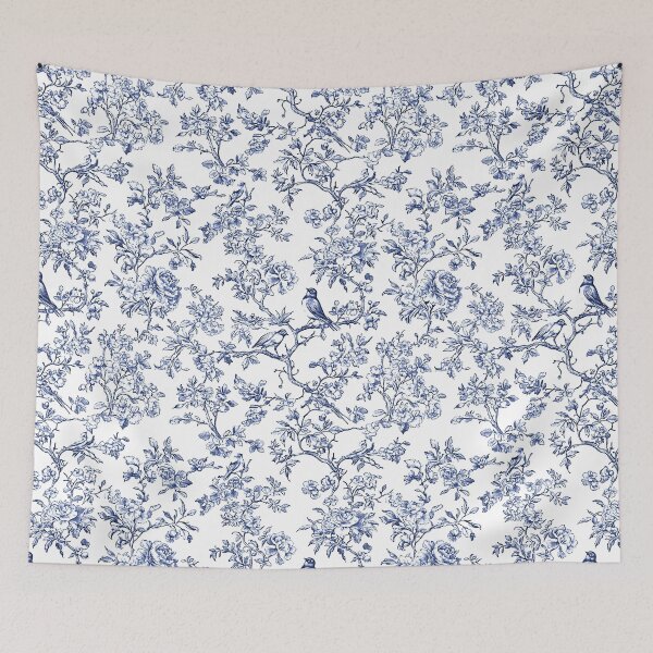 Item preview, Chinoiserie Pattern Penoies & L'oiseaux Indigo Blue designed and sold by PixDezines.
