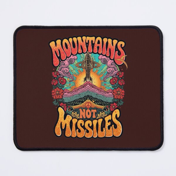 Item preview, Mountains Not Missiles Retro 70s Psychedelic Poster designed and sold by Skyrocketz.