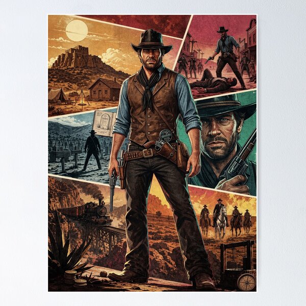 Item preview, Retro Outlaw Western Poster designed and sold by Fictional Ink Society.