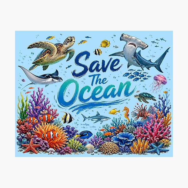 Item preview, Save The Ocean Colorful Marine Life Poster  designed and sold by Skyrocketz.