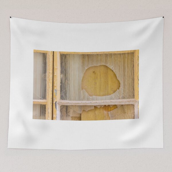 Item preview, Broken Window With Cracked Glass and Peeling Yellow Frame Over Boarded Wood Panel designed and sold by Nmallia.