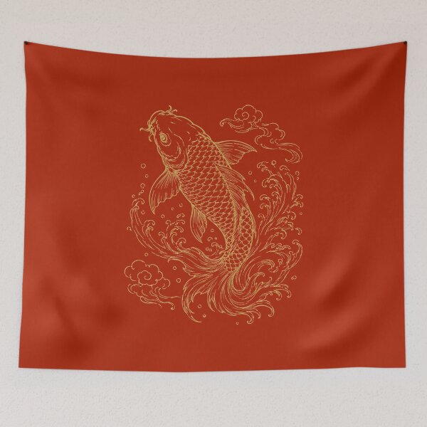 Item preview, Japanese Gold Koi Fish Line Art Aesthetic designed and sold by Soluna Studio.