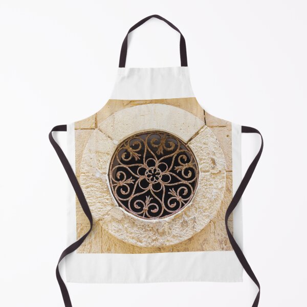 Item preview, Ornamental Round Window With Wrought Iron Grille Set In A Weathered Stone Wall designed and sold by Nmallia.