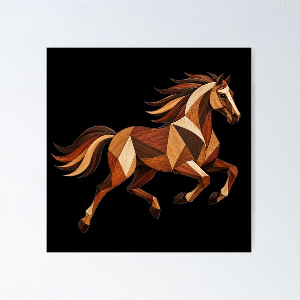 Item preview, Galloping Horse in Geometric Wood Marquetry designed and sold by LaJacke.