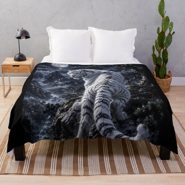 Item preview, Majestic White Tiger Under Moonlight, Mystical Night Forest, Fantasy Wildlife Art designed and sold by ManJiangHong.