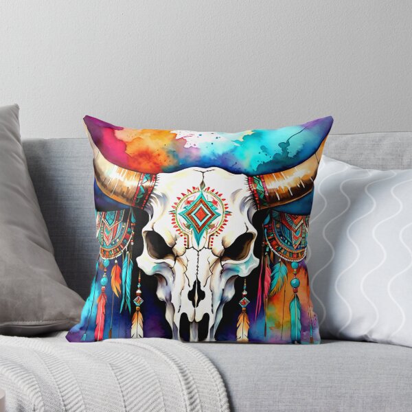 Item preview, Southwest Native American Bull Skull Colorfully Adorned Design designed and sold by DEC02.