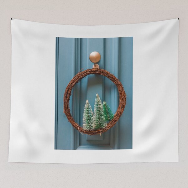 Item preview, Rustic Grapevine Wreath With Mini Snowy Christmas Trees On Blue Front Door Holiday Decor designed and sold by Nmallia.