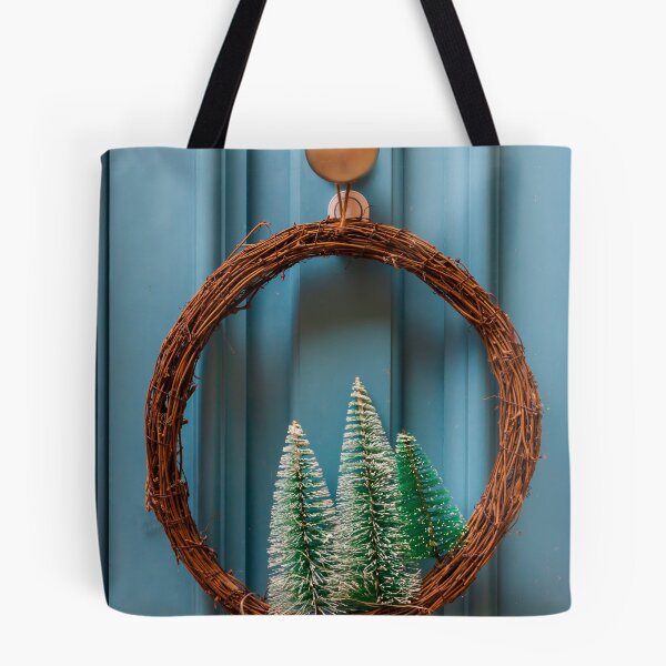 Item preview, Rustic Grapevine Wreath With Mini Snowy Christmas Trees On Blue Front Door Holiday Decor designed and sold by Nmallia.