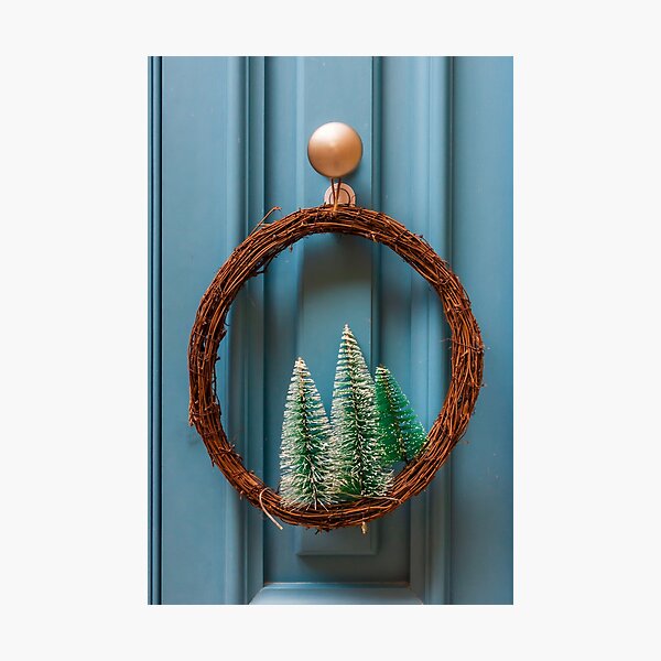 Item preview, Rustic Grapevine Wreath With Mini Snowy Christmas Trees On Blue Front Door Holiday Decor designed and sold by Nmallia.