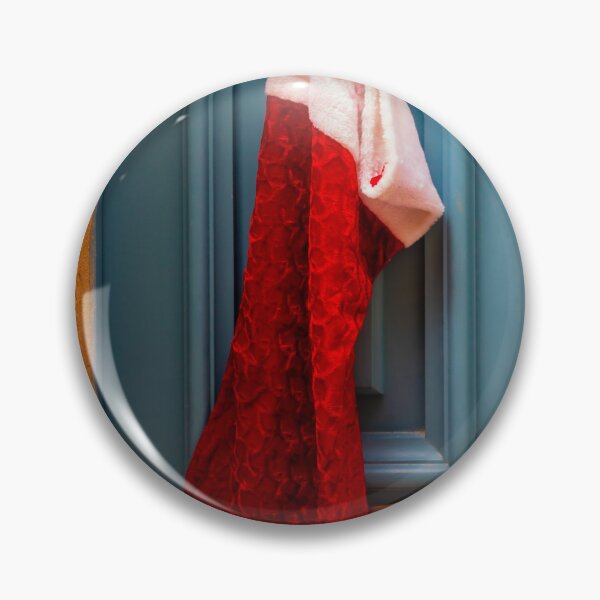 Item preview, Red Christmas Stocking Hanging On Blue Door Knob At Stone Entrance, Festive Holiday Decoration designed and sold by Nmallia.