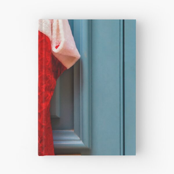 Item preview, Red Christmas Stocking Hanging On Blue Door Knob At Stone Entrance, Festive Holiday Decoration designed and sold by Nmallia.
