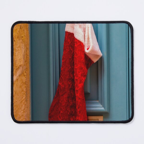 Item preview, Red Christmas Stocking Hanging On Blue Door Knob At Stone Entrance, Festive Holiday Decoration designed and sold by Nmallia.