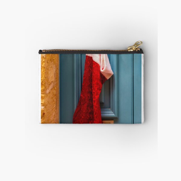 Item preview, Red Christmas Stocking Hanging On Blue Door Knob At Stone Entrance, Festive Holiday Decoration designed and sold by Nmallia.
