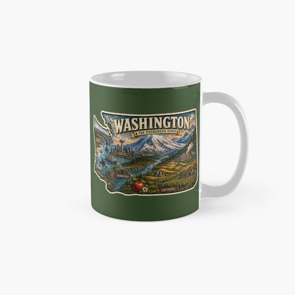 Item preview, Washington State Vintage Illustrated Sticker | The Evergreen State Travel Decal | Pacific Northwest Souvenir | Scenic Washington Art designed and sold by Swanny's Custom T-shirt and Gift Designs.