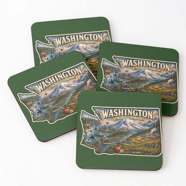 Item preview, Washington State Vintage Illustrated Sticker | The Evergreen State Travel Decal | Pacific Northwest Souvenir | Scenic Washington Art designed and sold by Swanny's Custom T-shirt and Gift Designs.