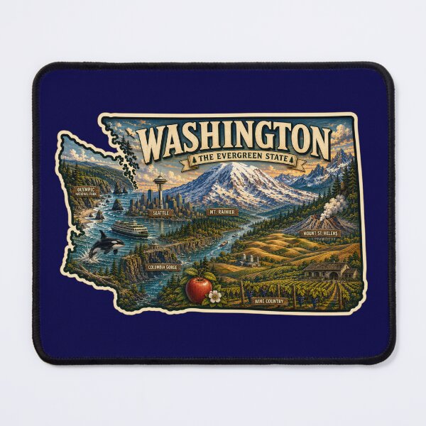 Item preview, Washington State Vintage Illustrated Sticker | The Evergreen State Travel Decal | Pacific Northwest Souvenir | Scenic Washington Art designed and sold by Swanny's Custom T-shirt and Gift Designs.