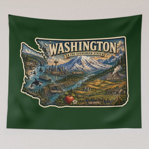 Item preview, Washington State Vintage Illustrated Sticker | The Evergreen State Travel Decal | Pacific Northwest Souvenir | Scenic Washington Art designed and sold by Swanny's Custom T-shirt and Gift Designs.