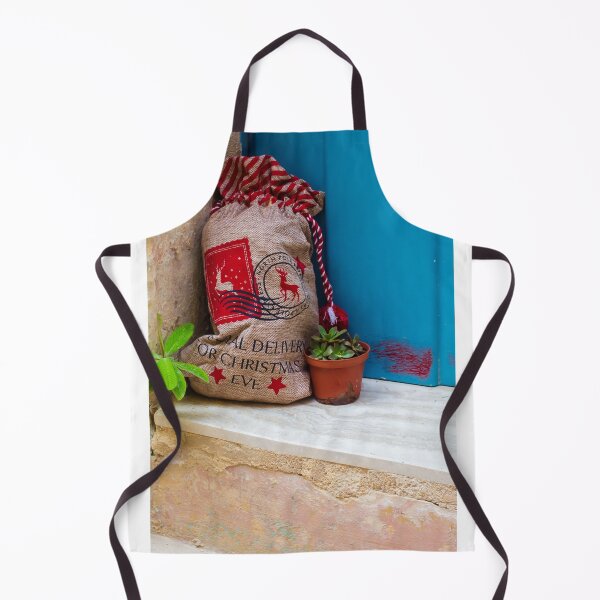 Item preview, Christmas Gift Sack and Potted Succulent At A Blue Doorstep With Rustic Burlap Bag designed and sold by Nmallia.