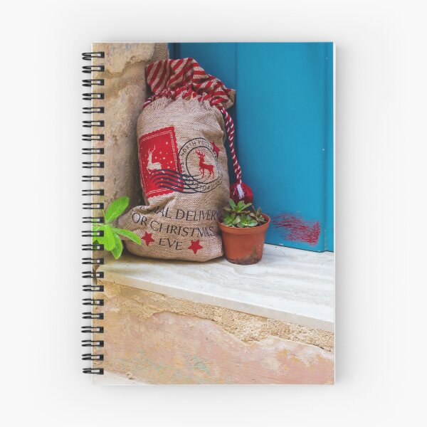 Item preview, Christmas Gift Sack and Potted Succulent At A Blue Doorstep With Rustic Burlap Bag designed and sold by Nmallia.