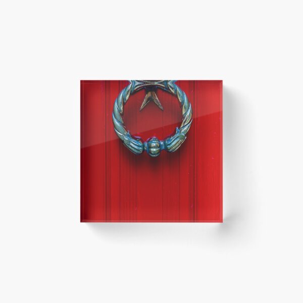 Item preview, Vintage Brass Door Knocker With Star on Bright Red Wooden Front Door, Decorative Entrance Detail designed and sold by Nmallia.