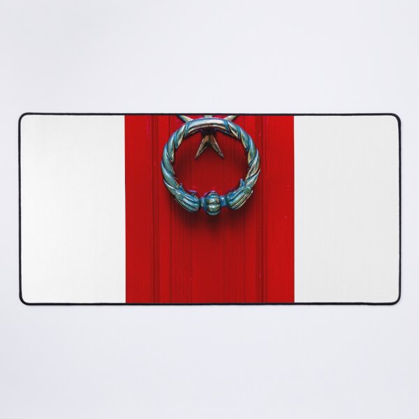 Item preview, Vintage Brass Door Knocker With Star on Bright Red Wooden Front Door, Decorative Entrance Detail designed and sold by Nmallia.