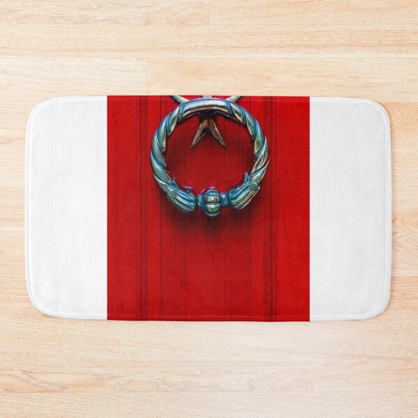 Item preview, Vintage Brass Door Knocker With Star on Bright Red Wooden Front Door, Decorative Entrance Detail designed and sold by Nmallia.