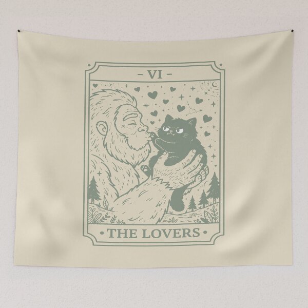 Item preview, The Lovers Tarot Card - Cute Bigfoot and Cat. designed and sold by EunsooLee.