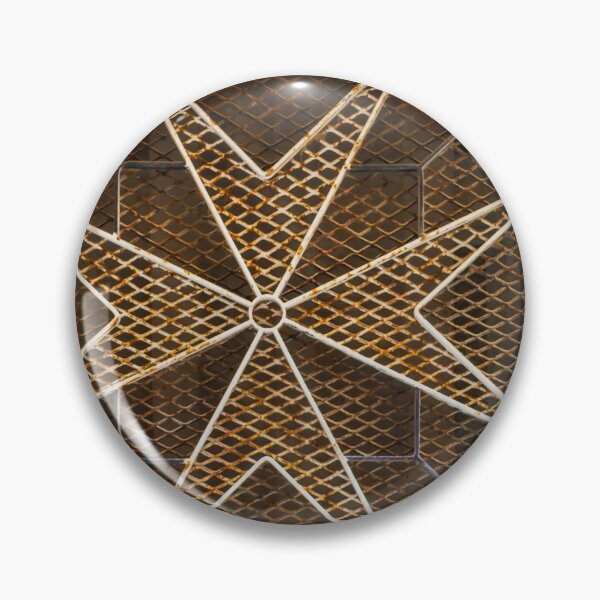 Item preview, Ornate Wrought Iron Eight-Pointed Star Window Grille Set in Weathered Stone Wall Architectural Detail designed and sold by Nmallia.