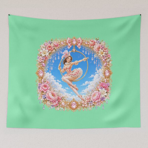 Item preview, Golden Aerial Hoop Clown in a Heavenly Floral Wreath designed and sold by sunbowjp stadio.