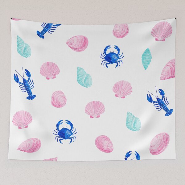 Item preview, Coastal Seashells & Lobsters Pattern | Blue Nautical Marine Life Illustration designed and sold by Ramona-Gliga.
