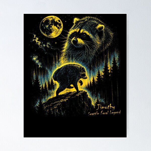 Item preview, Jimothy Seattle Raccoon Feral Legend Retro Moon Art  designed and sold by Juansustait.