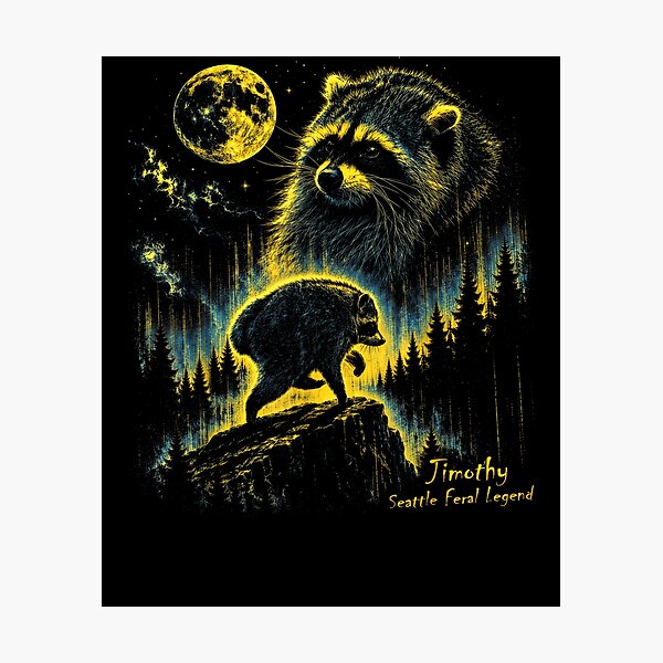 Item preview, Jimothy Seattle Raccoon Feral Legend Retro Moon Art  designed and sold by Juansustait.
