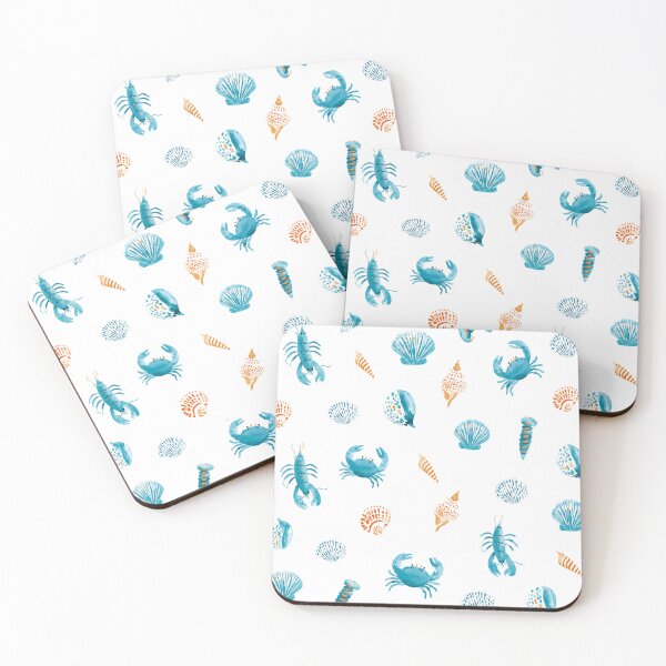 Item preview, Coastal Seashells & Lobsters Pattern | Blue Nautical Marine Life Illustration designed and sold by Ramona-Gliga.