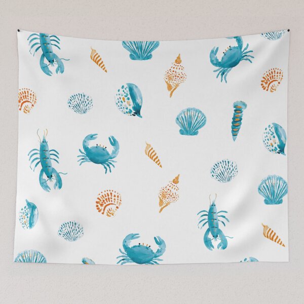 Item preview, Coastal Seashells & Lobsters Pattern | Blue Nautical Marine Life Illustration designed and sold by Ramona-Gliga.