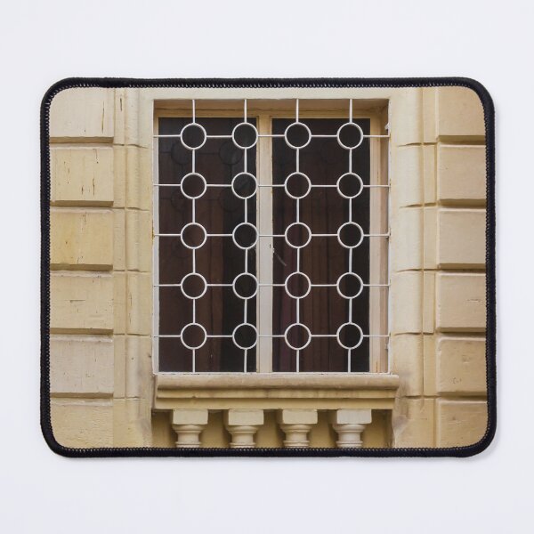 Item preview, Arched Vintage Window With Decorative Iron Grille and Stone Balustrade on Beige Facade designed and sold by Nmallia.