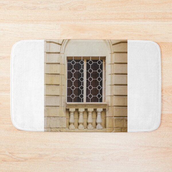 Item preview, Arched Vintage Window With Decorative Iron Grille and Stone Balustrade on Beige Facade designed and sold by Nmallia.