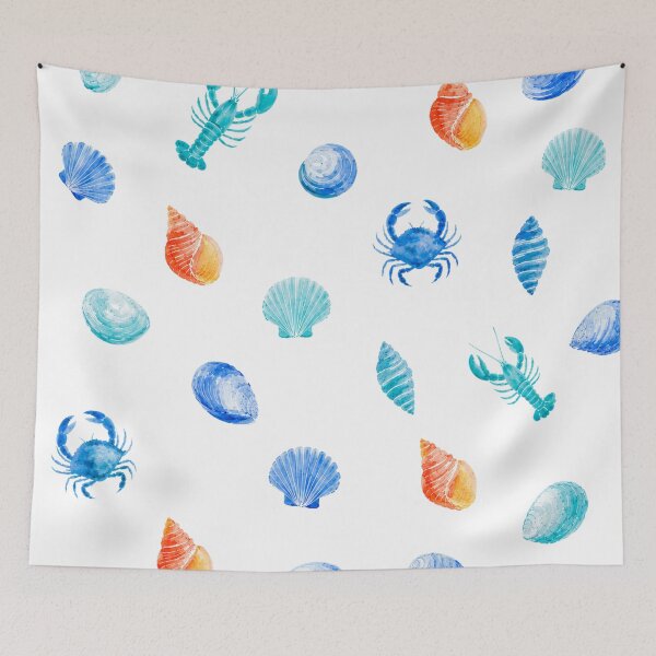 Item preview, Coastal Seashells & Lobsters Pattern | Blue Nautical Marine Life Illustration designed and sold by Ramona-Gliga.