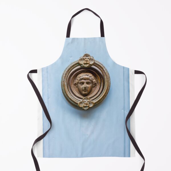 Item preview, Antique Brass Door Knocker With Classical Face On Pale Blue Wooden Door designed and sold by Nmallia.
