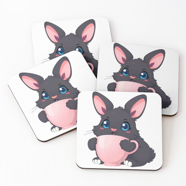 Item preview, Cute kawaii black bunny with a pink cup 19 designed and sold by ChameleonStars.