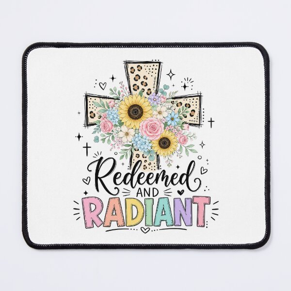 Item preview, Christian Inspirational Quote, Redeemed And Radiant Floral Cross Christian Faith designed and sold by graphic-genie.