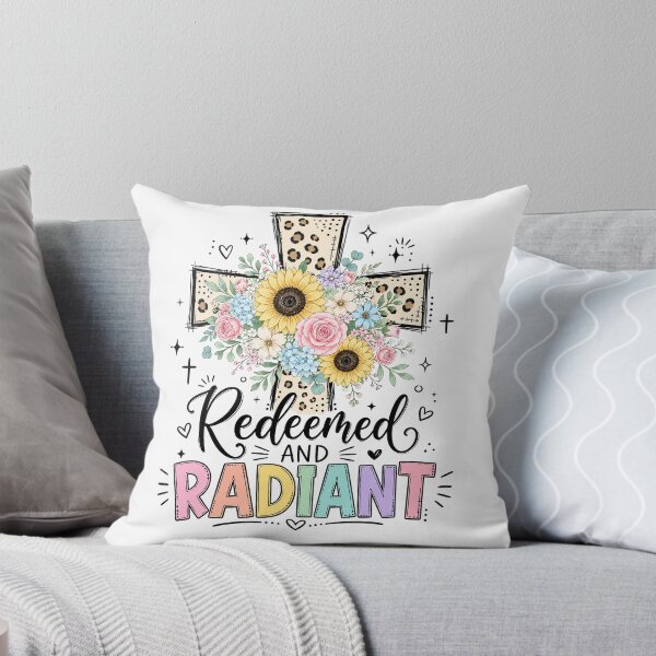 Item preview, Christian Inspirational Quote, Redeemed And Radiant Floral Cross Christian Faith designed and sold by graphic-genie.