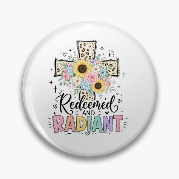 Item preview, Christian Inspirational Quote, Redeemed And Radiant Floral Cross Christian Faith designed and sold by graphic-genie.