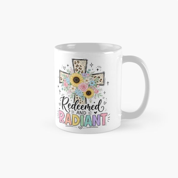 Item preview, Christian Inspirational Quote, Redeemed And Radiant Floral Cross Christian Faith designed and sold by graphic-genie.